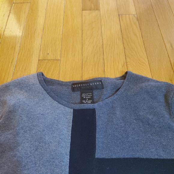 Vintage grey black geometric crewneck sweater cotton Geoffrey Beene - Picture 2 of 4